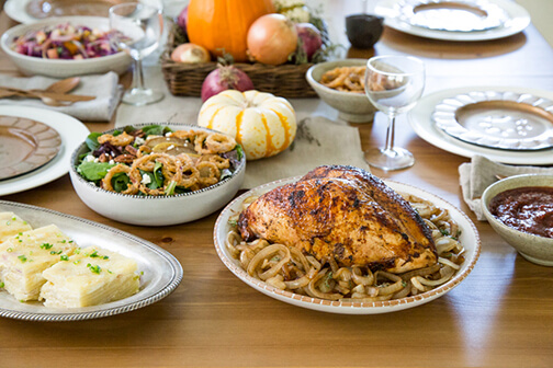 Thanksgiving table with onions