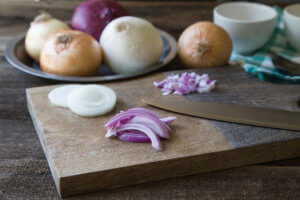 onions on a cutting board