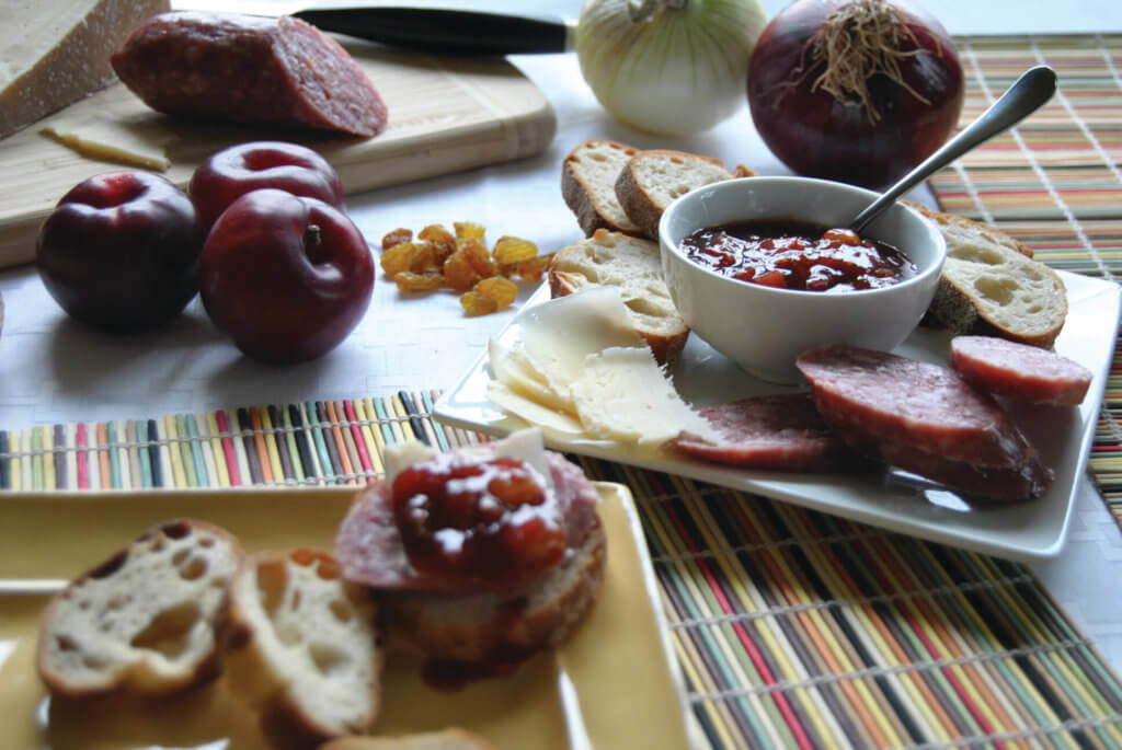 Asian Plum chutney with meats, breads and cheeses