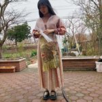 student models clothes dyed with onion skins