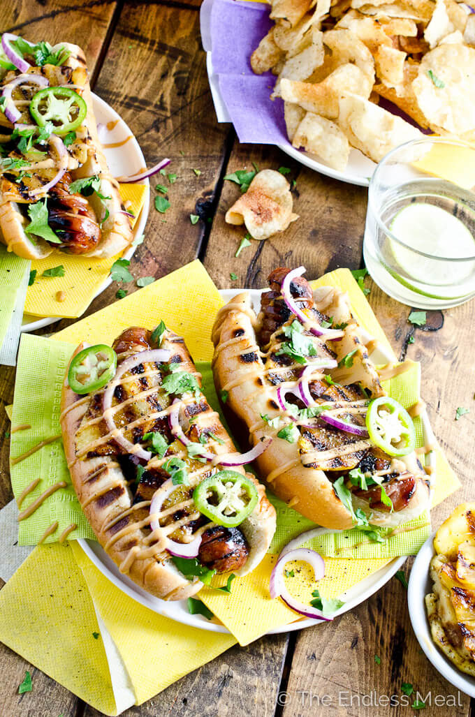 Teriyaki Recipes | Hawaiian Hot Dogs with Grilled Pineapple and Teriyaki Mayo from The Endless Meal