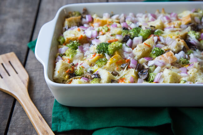 Vegetable Strata with Red Onions and Gruyere 