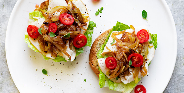 Open Turkey Sandwich with Caramelized Balsamic Onions