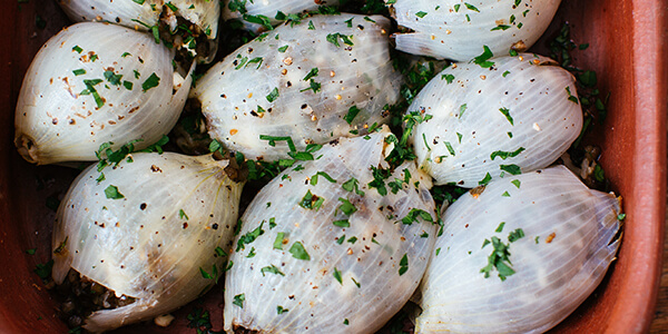 Roasted Onions Stuffed with Lentils, Feta and Prunes National Onion Association