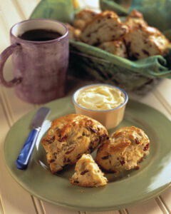 Onion and Cherry Scone on a plate