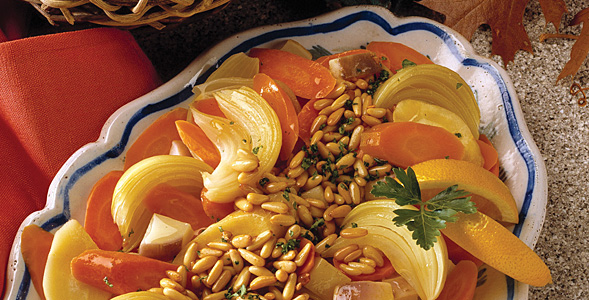 Winter Root Vegetables with Pine Nuts National Onion Association